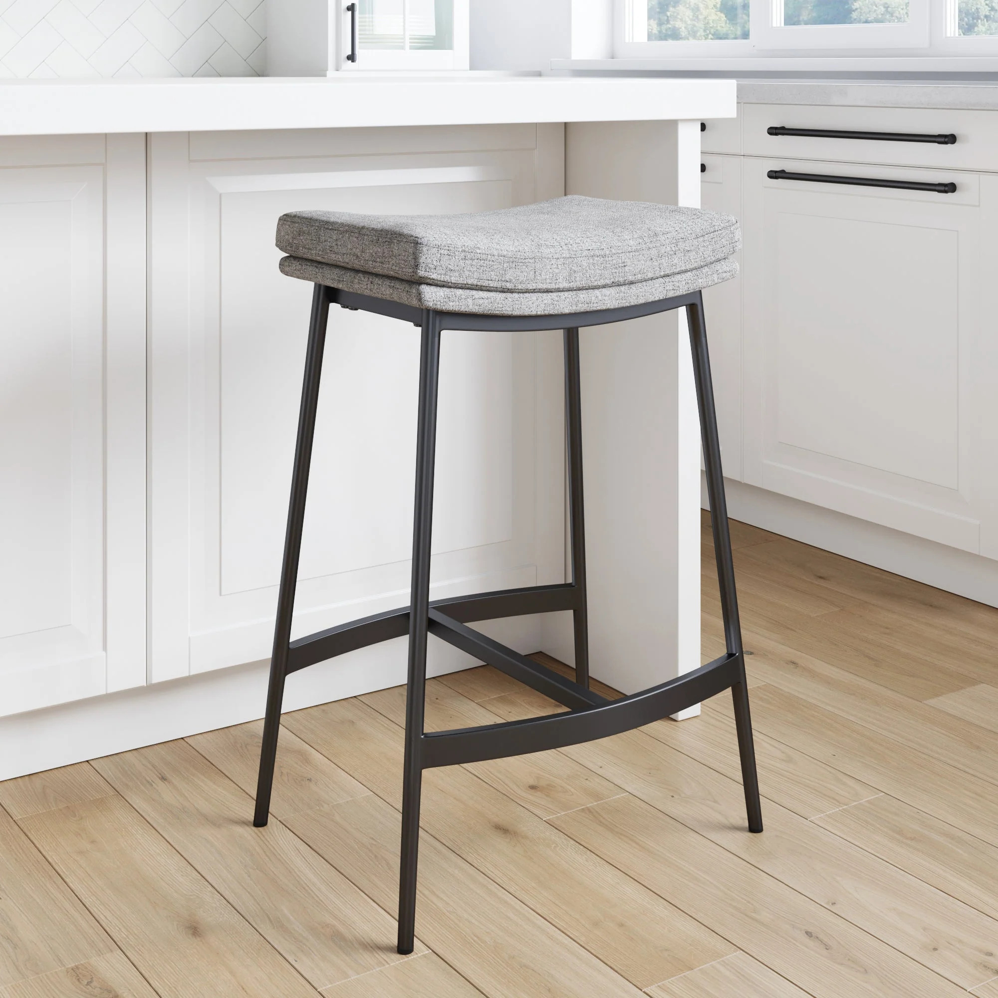 Upholstered Counter Height Saddle Bar Stool Gray | Nathan James