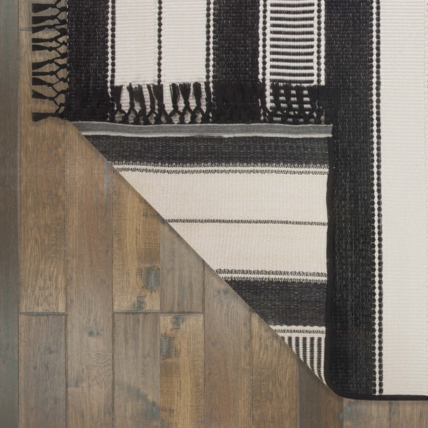 Better Homes & Gardens 5' x 7' Black and White Striped Outdoor Rug | Walmart (US)