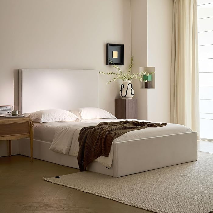 52" Extra-Tall Upholstered Bed Frame Queen - Luxury Coconut Velvet Fabric Platform Bed, 1000lbs H... | Amazon (US)