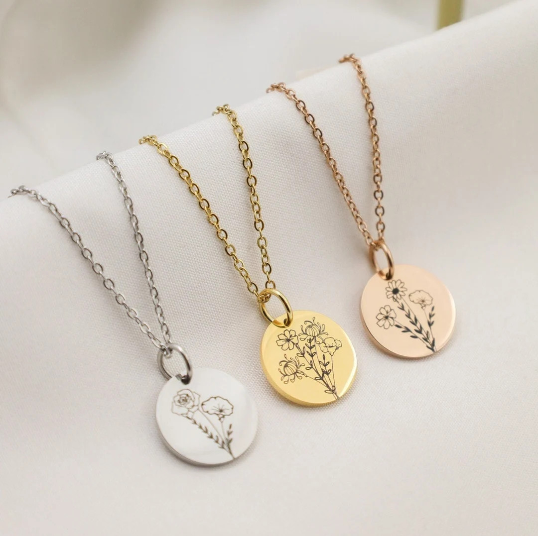 Combined Birth Month Flower Bouquet Necklace, Birth Flower Jewelry, Flower Necklace Gift, Mothers... | Etsy (US)