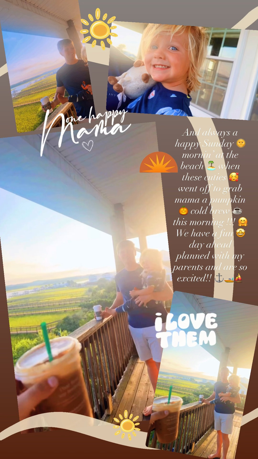 And always a happy Sunday 🌞 mornin’ at the beach 🏝️ when these cuties 🥰 went off to grab mama a pumpkin 🎃 cold brew ☕️ this morning !!! 🤗 We have a fun 🤩 day ahead planned with my parents and are so excited!! ⚓️🚤⛵️