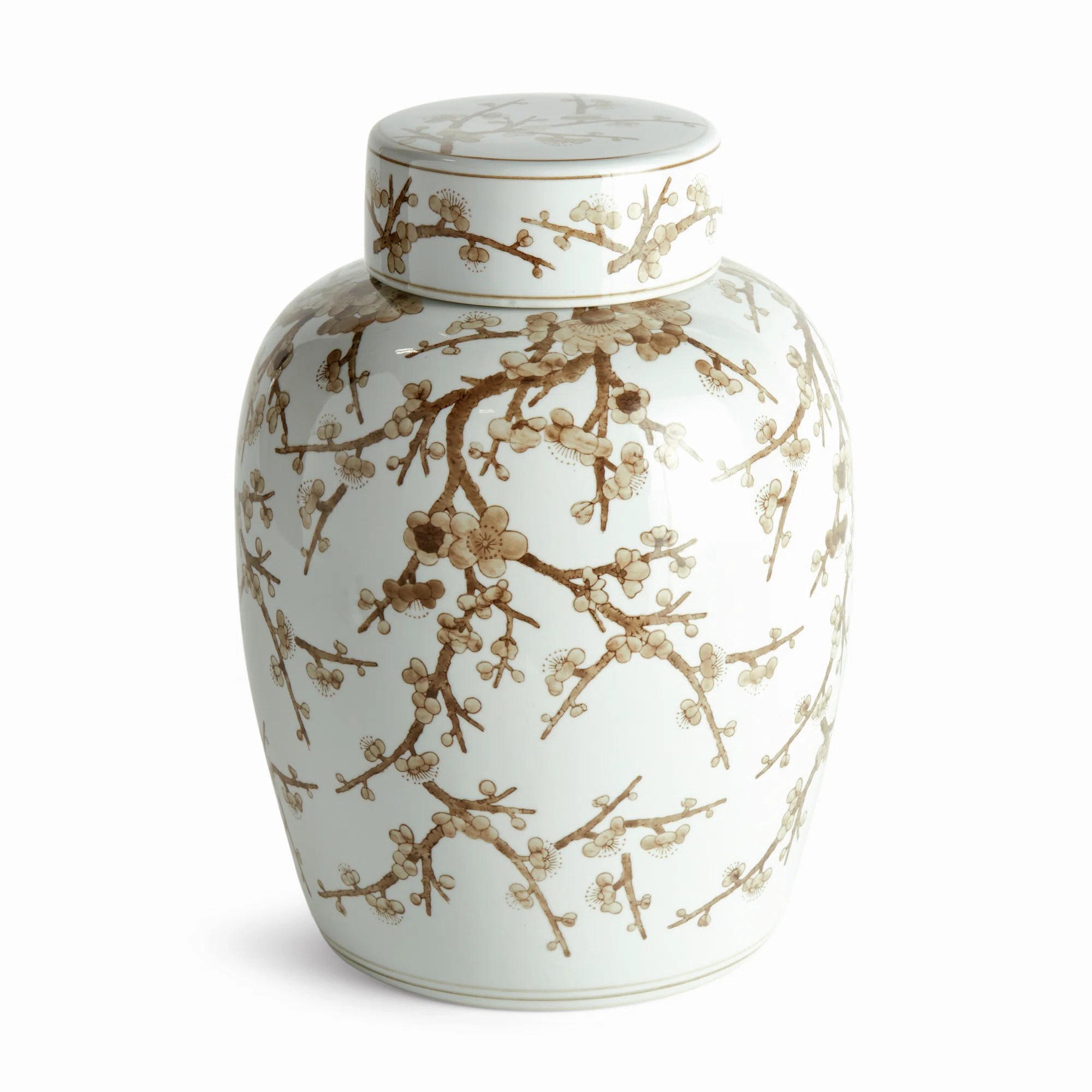 Champagne Chine Ceramic Taupe and White Chinoiserie Empress Lidded Ginger Jar | Wayfair North America