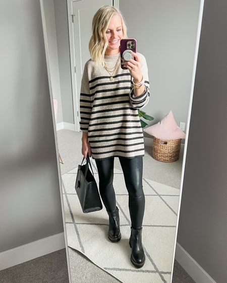 What I wore! I’m loving this sweater from @target! This is would make a great Thanksgiving outfit! Sizing details ➡️ sweater- small || leggings- small (linked affordable options too!) || booties- 7.5 || purse- thrifted, linked similar || bracelet is 40% off with code- COCOS

#LTKSeasonal #LTKstyletip #LTKfindsunder100