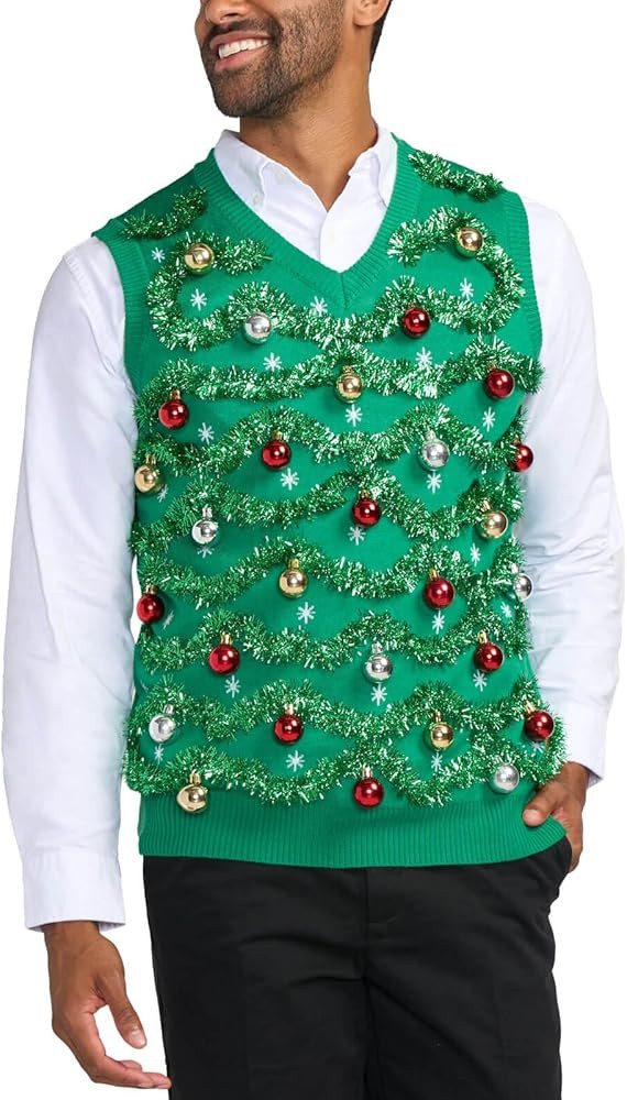 Tipsy Elves Men's Ugly Christmas Sweater Vests - Funny and Tacky Embellished Christmas Sweaters f... | Amazon (US)