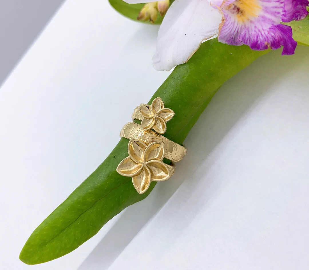 Hamilton Gold Double Plumeria Flower Wrap Around Ring Hawaiian Island Style Jewelry - Etsy | Etsy (US)