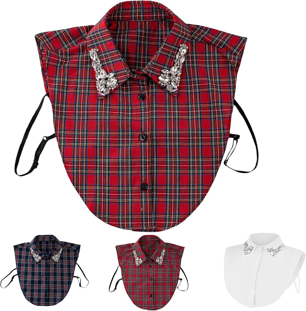 Red Christmas Plaid Rhinestone Detachable Collar, Christmas Sparkle Half Top Mock Blouse Collar, ... | Amazon (US)