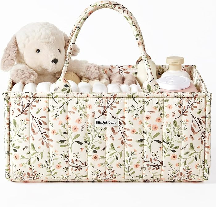 Blissful Diary Floral Diaper Caddy Organizer, Stylish Nursery Storage Basket, Diaper Bag,Gift for... | Amazon (US)