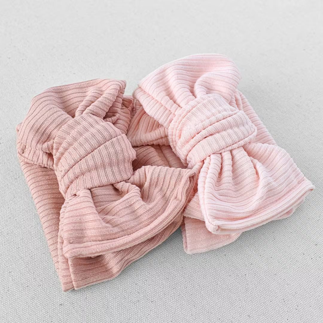 Ribbed Oversized Bow Headband Wrap light Pink, Dusty, Newborn / Baby - Etsy | Etsy (US)