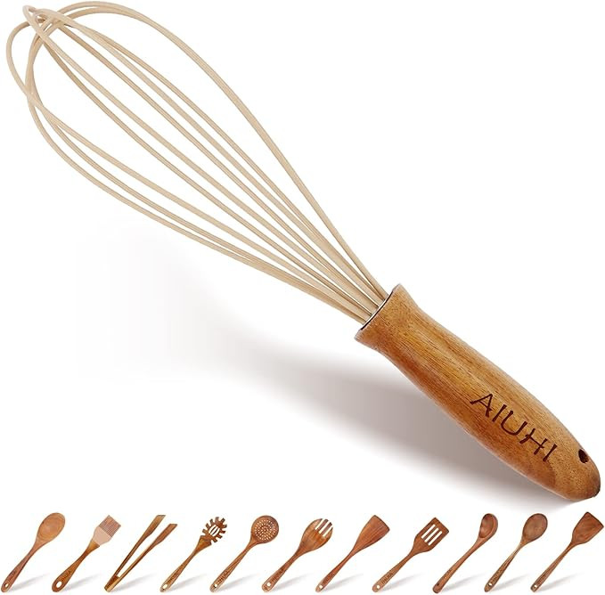Silicone Whisk with Wood Handle,Balloon Whisk, Egg Beater,Egg Whisks for Kitchen Cooking | Amazon (US)