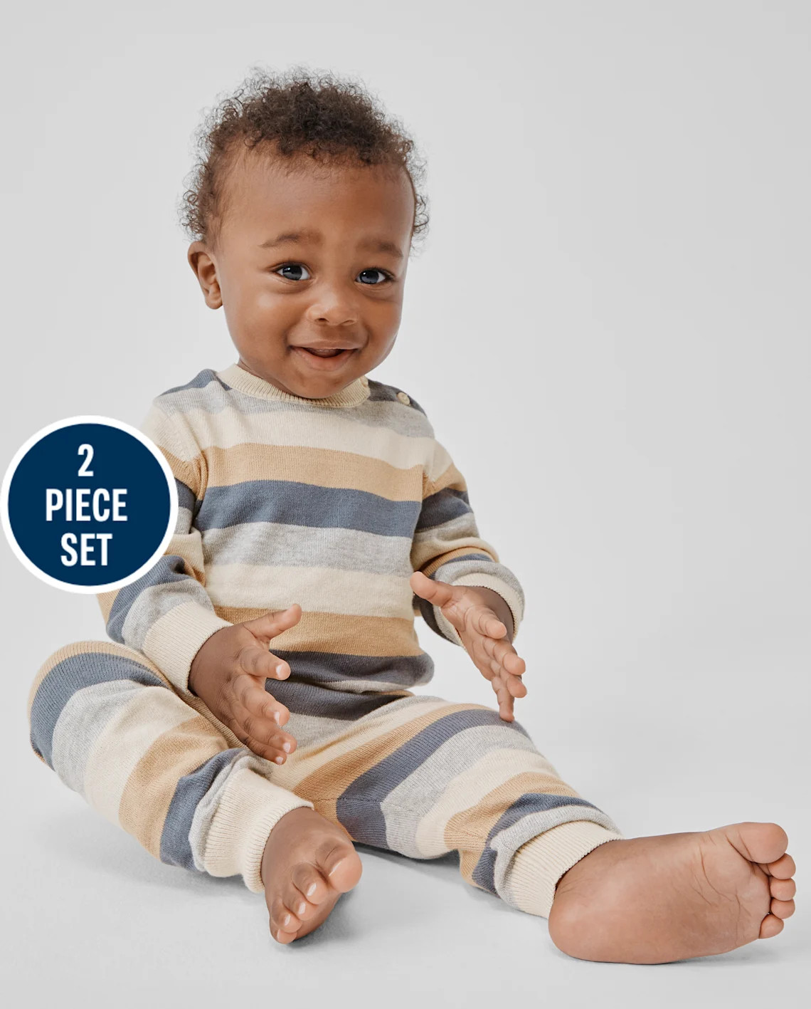 Baby Boys Striped Sweater 2-Piece Playwear Set - cream | The Children's Place