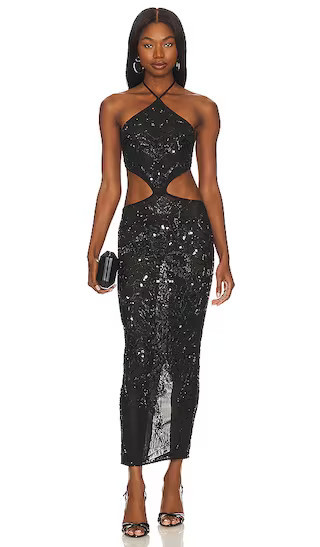Ahinara Embellished Midi Dress | Black Cut Out Dress | Midi Sequin Dress Midi Dresses Revolve Fall | Revolve Clothing (Global)