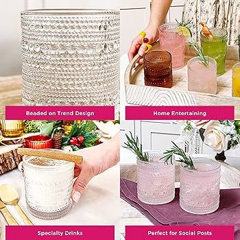 Kate Aspen Clear Hobnail Beaded Drinking Glasses Set of 6, (10 Ounce) Vintage Glassware Set Cockt... | Amazon (US)