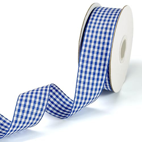 PQZKLDP Royal Blue and White Gingham Ribbon 1 inch Plaid Ribbon Flower Bouquet Wreath Gift Wrapping Checked Ribbon 100% Polyester Each Roll 20 Yards | Amazon (US)