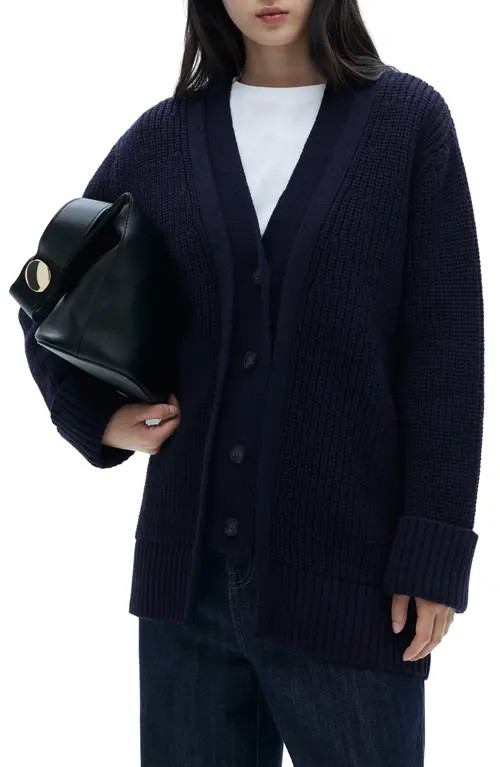 MANGO Oversize V-Neck Cardigan in Dark Navy at Nordstrom, Size Medium | Nordstrom
