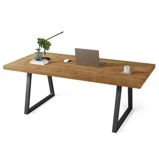 Moronia 63 in. Rectangular Brown Solid Wood Office Executive Desk with Strong Metal Legs | The Home Depot