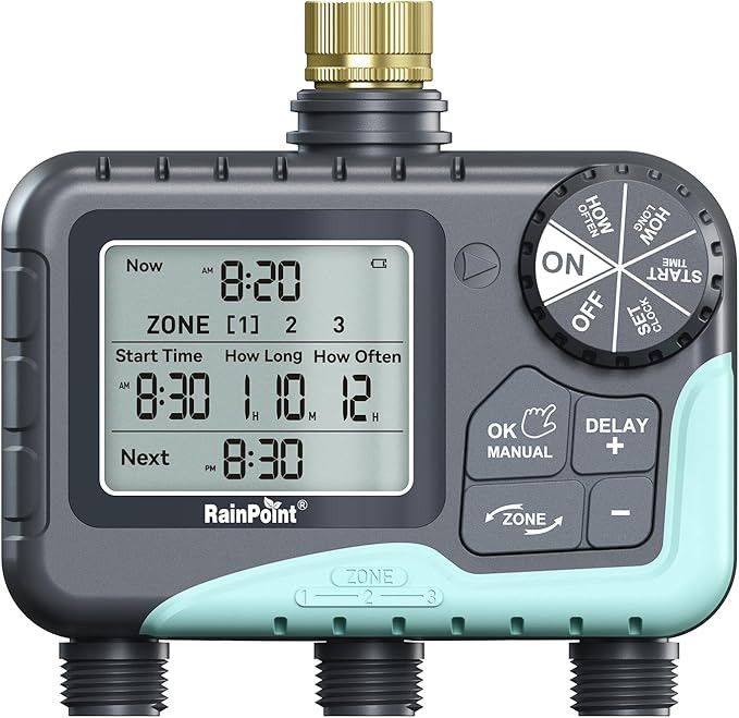 RAINPOINT 3 Zone Sprinkler Timer with Brass Inlet, Water Timer for Garden Hose,Rain Delay/Manual/... | Amazon (US)