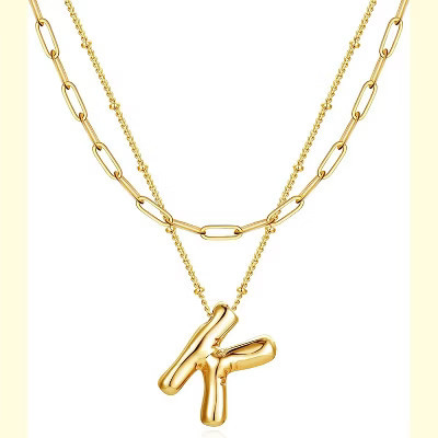 Letter Necklace With Balloon Pendant, 14K Gold Plated Double Chain Jewelry, Personalized Initial Necklace Gift for Women | Target
