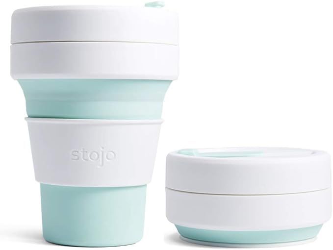 Stojo On The Go Coffee Cup | Pocket Size Collapsible Silicone Travel Cup – Mint Green, 12oz / 3... | Amazon (US)