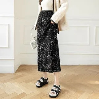 Maternity High-Rise Velvet Sequin Midi Skirt | YesStyle Global