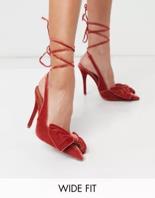 ASOS DESIGN Wide Fit Peony tie leg bow high heeled shoes in rust | ASOS (Global)