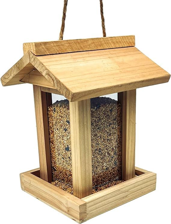 Hugeleaf Wooden Bird Feeder, Pavilion Shaped Hanging Bird Feeder with Removable Roof Weatherproof... | Amazon (US)