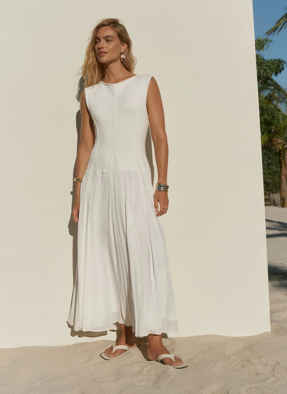 Cream Cotton Blend Drop Waist Maxi Dress | Mint Velvet