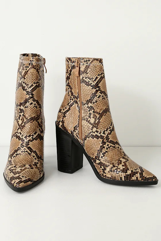 Essex Tan Snake Mid-Calf Booties | Lulus (US)