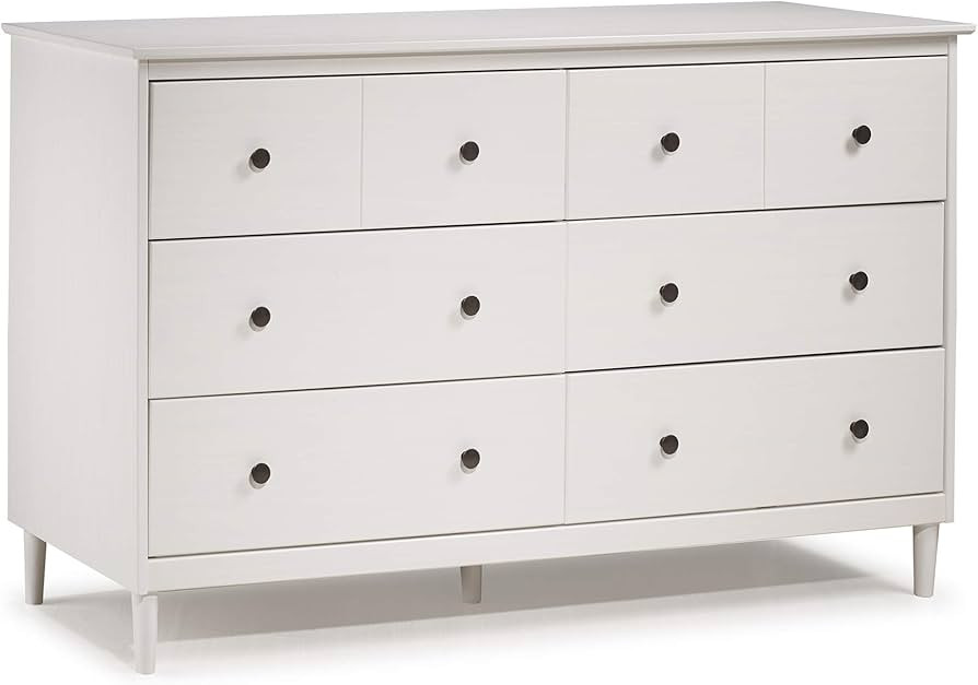 Walker Edison Wood Dresser Bedroom Storage Drawer Organizer Closet Hallway, 6 Drawer, White | Amazon (US)