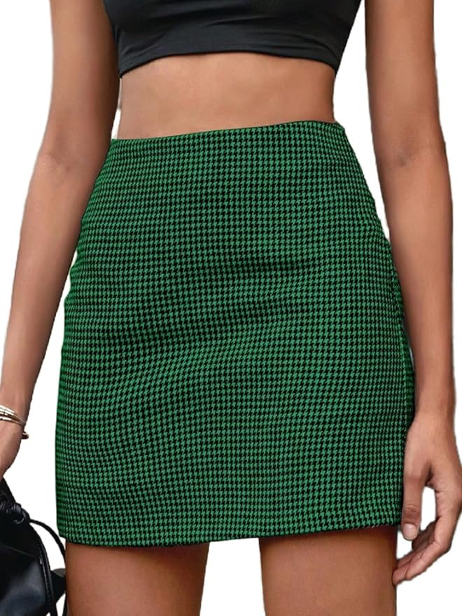 MakeMeChic Women's Plaid Mini Skirt High Waist Pencil Bodycon Short Fall Skirts | Amazon (US)
