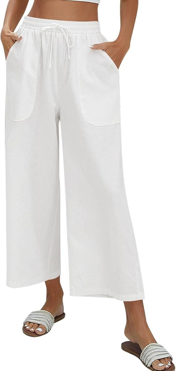 Zeagoo Women Cotton Linen Pants High Waisted Wide Leg Long Lounge Palazzo Pants Trousers with Poc... | Amazon (US)