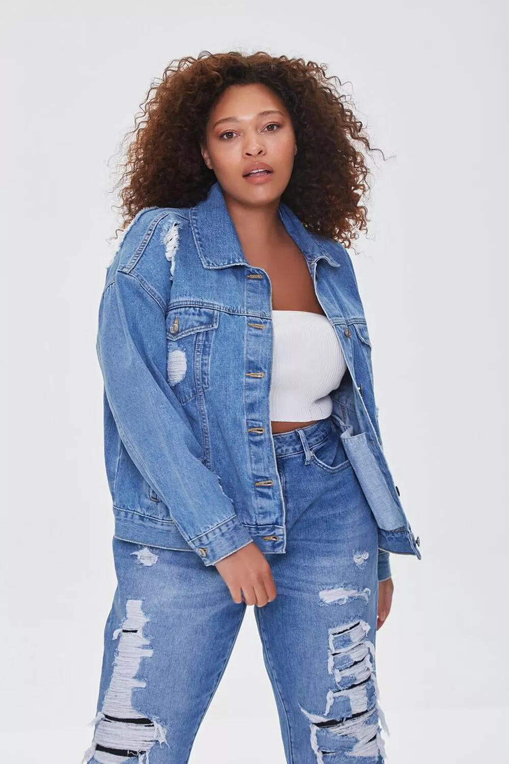 Plus size best sale destroyed denim jacket