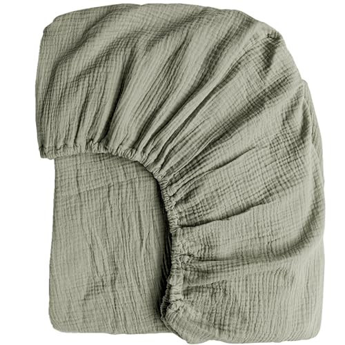 Konssy Muslin Crib Sheets for Girl Boy, Soft and Breathable Cotton Baby Sheets for Standard Crib Mattress, 52"x 28" (Fog Green) | Amazon (US)