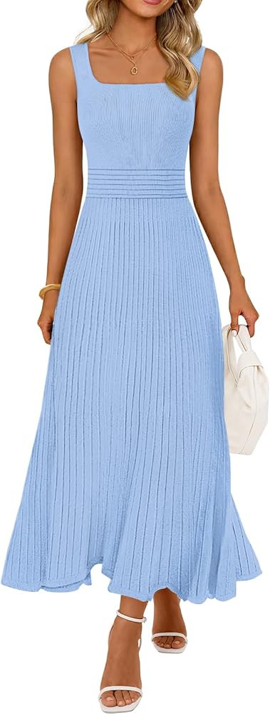 MEROKEETY Women's Summer Casual Midi Dress 2026 Square Neck Sleeveless Pleated A Line Business Wo... | Amazon (US)