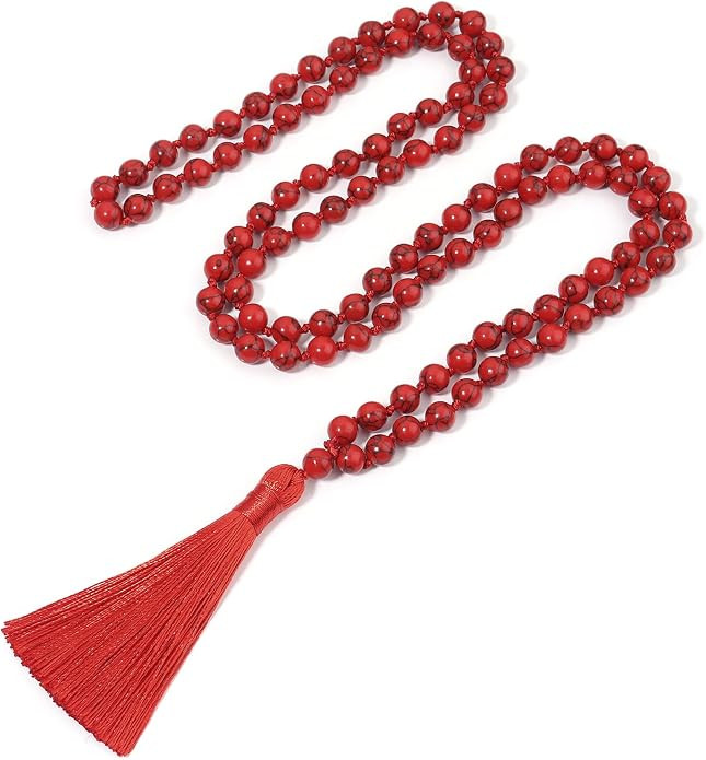 8MM Beads Chakra Long Mala Necklace Natural Stone Meditation Statement Necklace Japa Yoga Buddhis... | Amazon (US)