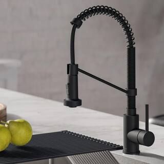 Bolden Single Handle Pull Down Sprayer Kitchen Faucet with Deck Plate in Matte Black | The Home Depot