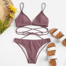 Crisscross Front Solid Bikini Set | SHEIN