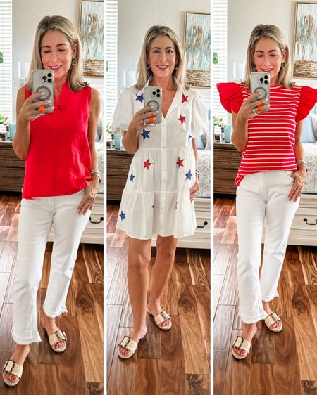 Get ready for the 4th of July, game days in the fall or if you love red, you’ll love this new collection from Avara! I’m wearing an extra small in the tops and a small in the dress (for length). The dress is a shirt dress with full buttons and pockets! My code GOLD15 will probably work…give it a try!

Jeans are from Maurice’s and I’m wearing a two-they stretch so at first they’re going to feel a little tight if you get your regular size but stick with them!