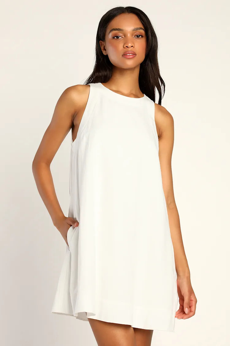 Shift to Chic White Linen Shift Dress with Pockets | Lulus (US)