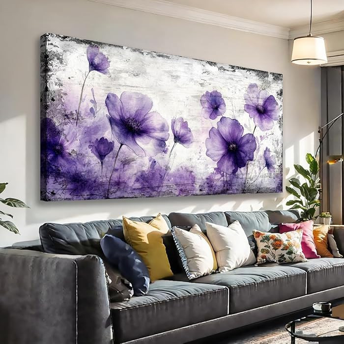 JLXART Canvas Wall Art for Living Room Decor Purple Floral Picture Modern Watercolor Poppy Painti... | Amazon (US)