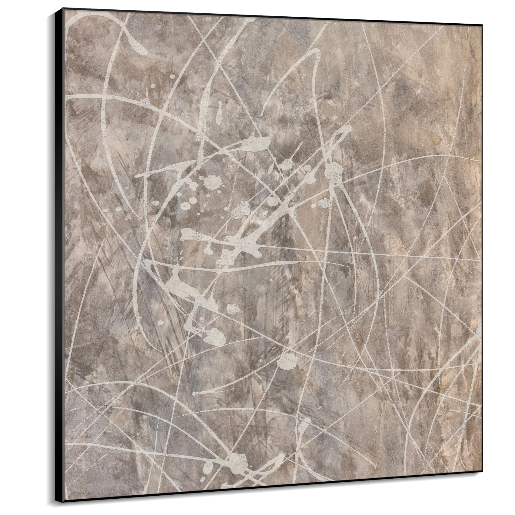 60"x60" XL Framed Wall Art - Splatter Beige and Gray Graffiti Style (Frame Assembly Required) | Amazon (US)