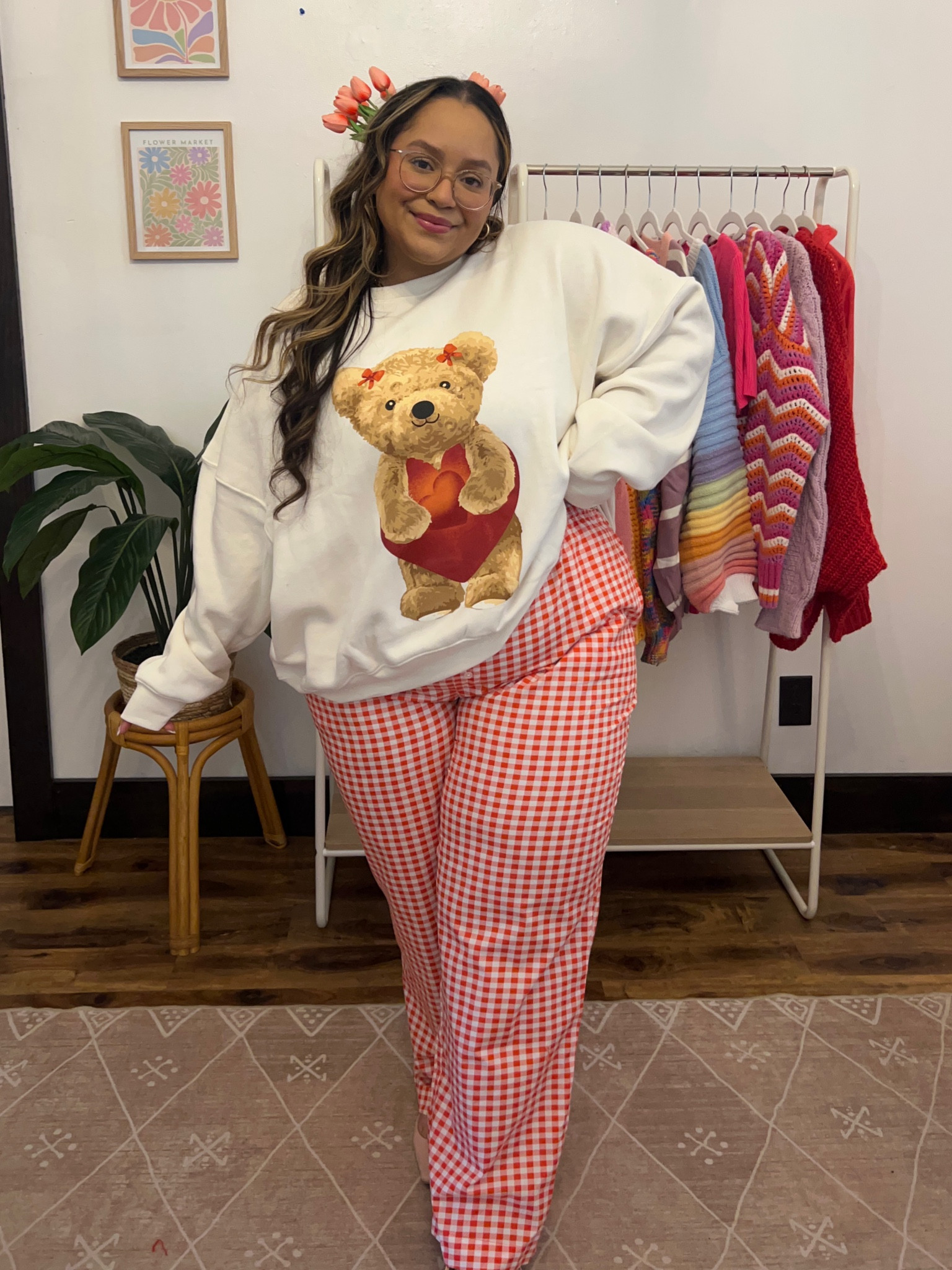 Target teddy bear sweater and gingham pants 
Top 2X
Pants XXL

#LTKPlusSize #LTKFindsUnder50 #LTKStyleTip