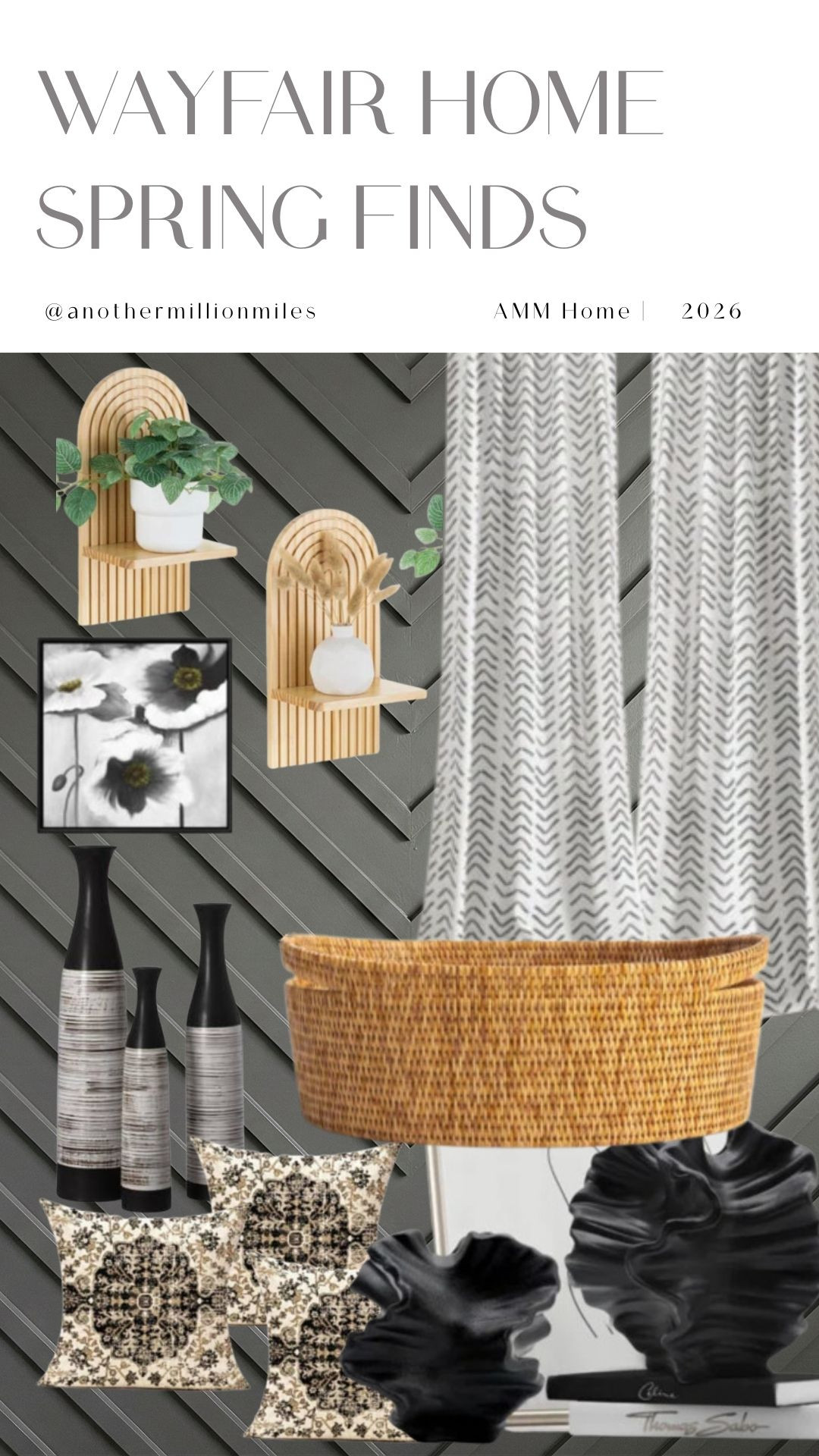 Wayfair spring finds for an instant home refresh. I’m loving the mix of woven texture, soft patterned curtains, sculptural black vases, and sleek wall shelves—simple swaps that make your space feel calm + curated. 
#wayfairhome
#springfinds
#springhomedecor
#wayfairspring
#home
 

 #LTKSpringSale #LTKSeasonal #LTKHome