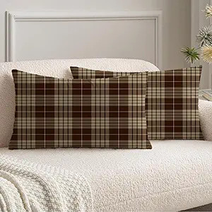 Lumbar Pillow Cover Checkered Brown Gray Tartan Plaid Traditional Scottish Beauty Clan Detailed F... | Amazon (US)