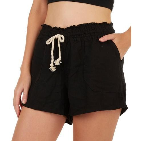 Juniors Smock Waist Linen Shorts - Black--2468088916701   | Burkes Outlet | bealls