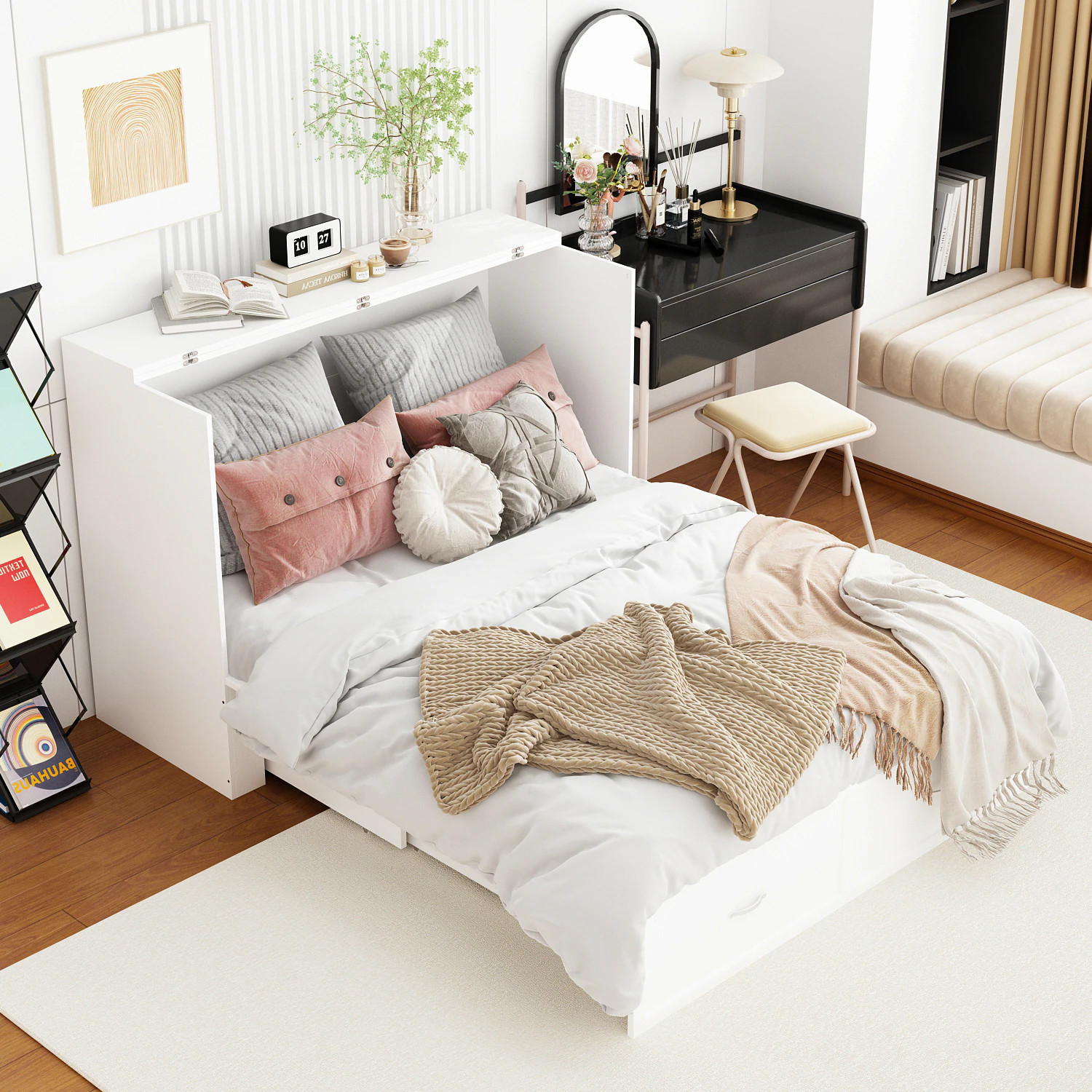 FUFU&GAGA Full White Murphy Bed Storage with Headboard one_size | KF020349-01+02 | Lowe's