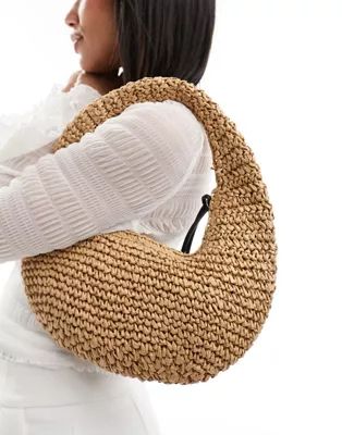 ASOS DESIGN straw hand crochet scoop shoulder bag in natural | ASOS (Global)