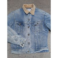 Rare Vintage Lee Storm Rider Blanket Lined Distressed Denim Jacket With Corduroy Collar Made in U.s. | Etsy (US)