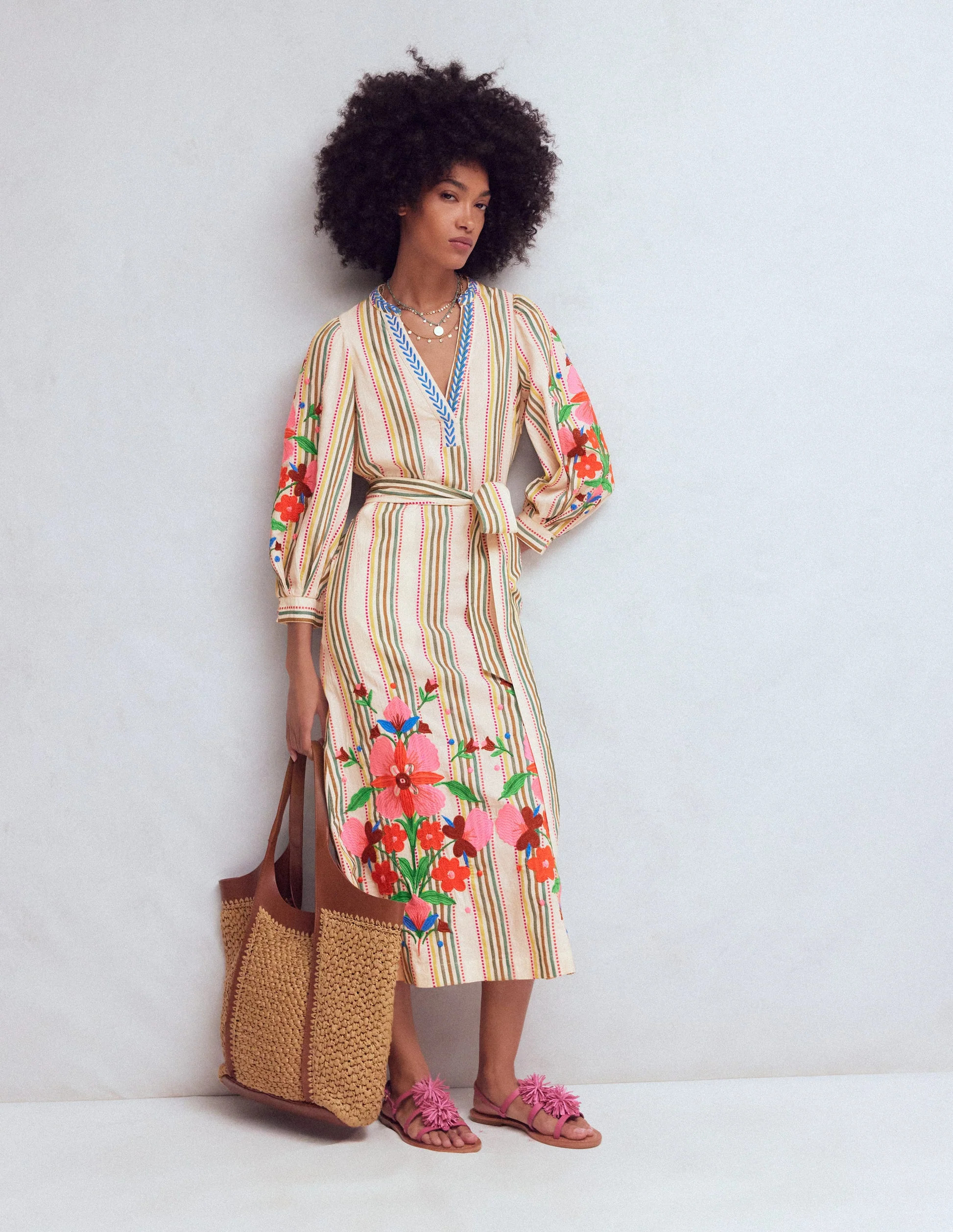 Octavia Cotton Dress-Multi Embroidery Stripe | Boden (US)