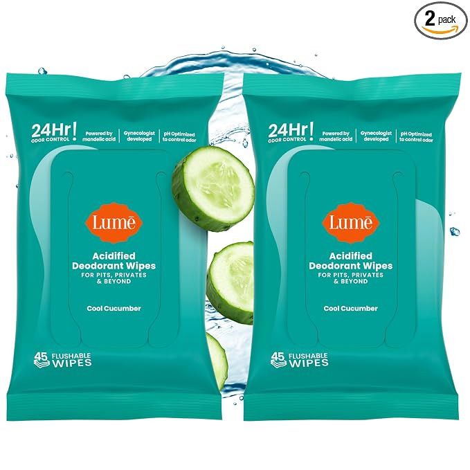 Lume Acidified Deodorant Wipes - 24 Hour Odor Control - Aluminum Free, Baking Soda Free, Skin Lov... | Amazon (US)