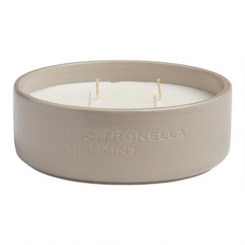 Embossed Gray Ceramic 4 Wick Scented Citronella Candle | World Market